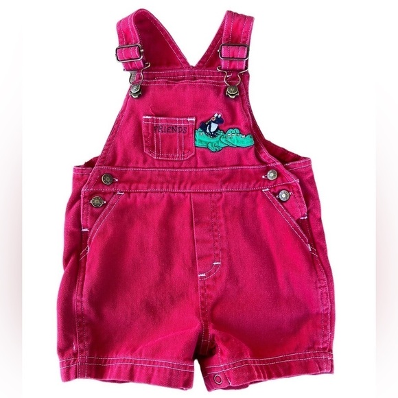Vintage In Design Kids Alligator Frog Shortalls Overalls 24 Mo Red Friends GUC - Picture 3 of 13